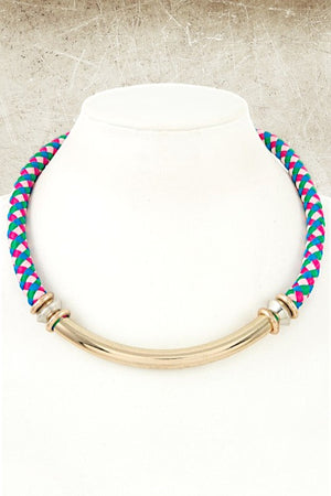 MULTI COLOR CORD CURVED BAR PENDANT NECKLACE