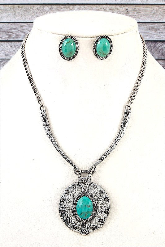 WESTERN GEMSTONE ETCHED PENDANT NECKLACE SET