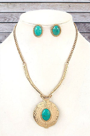 WESTERN GEMSTONE ETCHED PENDANT NECKLACE SET