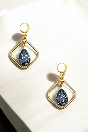 Diamond Shape Teardrop Gemstone Dangle Earring