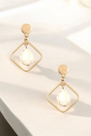 Diamond Shape Teardrop Gemstone Dangle Earring