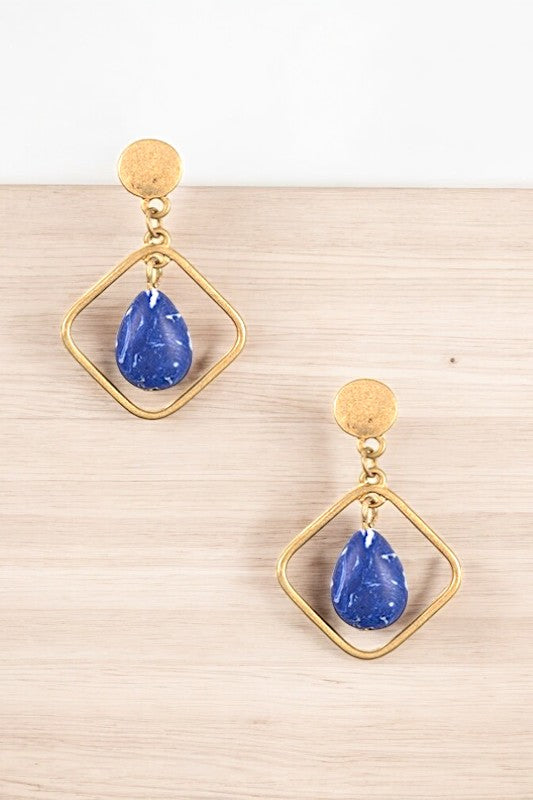 Diamond Shape Teardrop Gemstone Dangle Earring