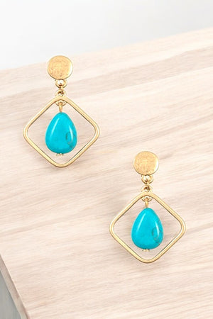 Diamond Shape Teardrop Gemstone Dangle Earring