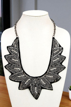 BEADED FABRIC BIB NECKLACE