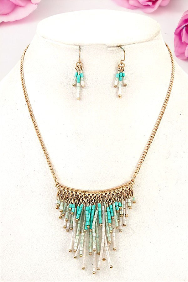 FRINGE BEAD SHORT NECKLACE SET