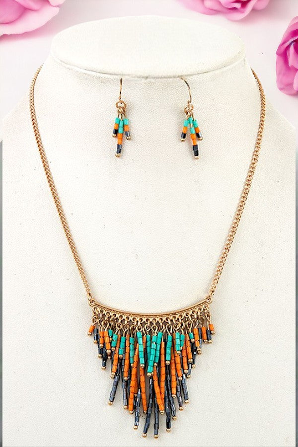 FRINGE BEAD SHORT NECKLACE SET