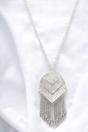 Oblong Chevron Fringe Pendant Necklace