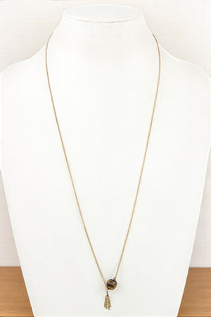GEMSTONE PENDANT CHAIN TASSEL LAYERED NECKLACE