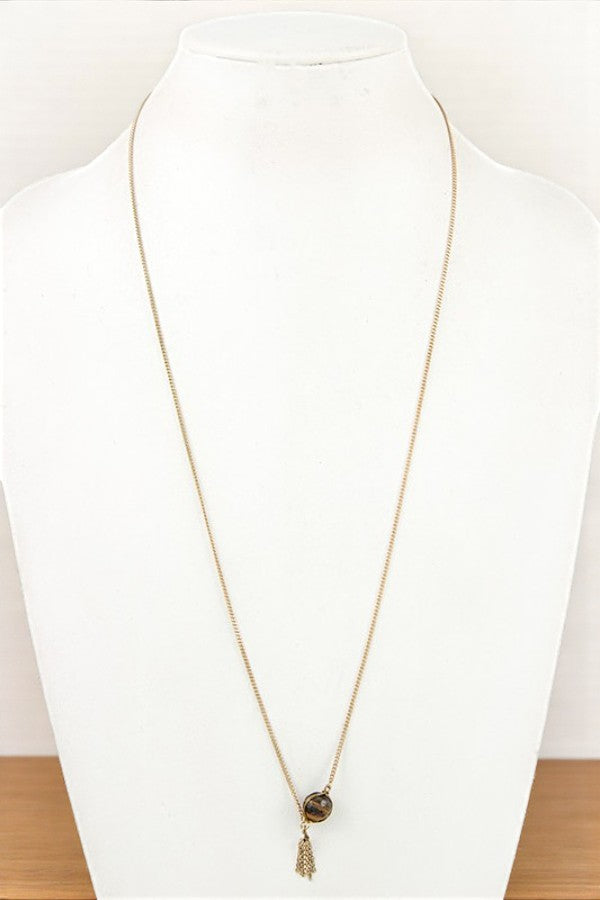 GEMSTONE PENDANT CHAIN TASSEL LAYERED NECKLACE