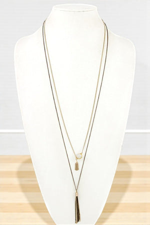 GEMSTONE PENDANT CHAIN TASSEL LAYERED NECKLACE