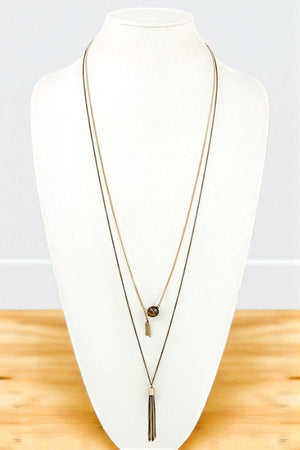 GEMSTONE PENDANT CHAIN TASSEL LAYERED NECKLACE