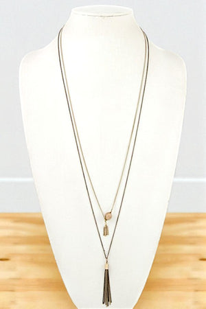 GEMSTONE PENDANT CHAIN TASSEL LAYERED NECKLACE