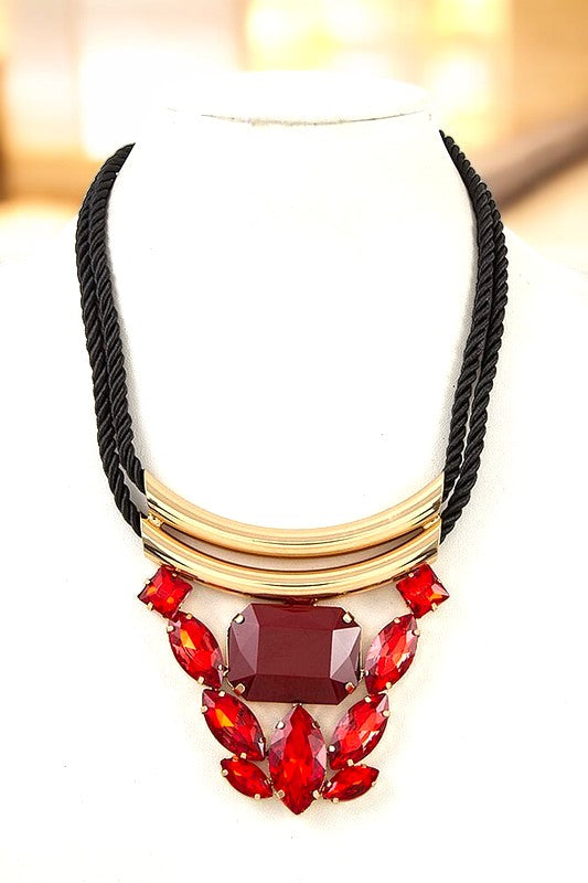 FRAMED GEM ORNATE DOUBLE CORD NECKALCE