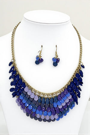 FACETED TEARDROP BEAD CLUSTER BIB NECKLACE SET