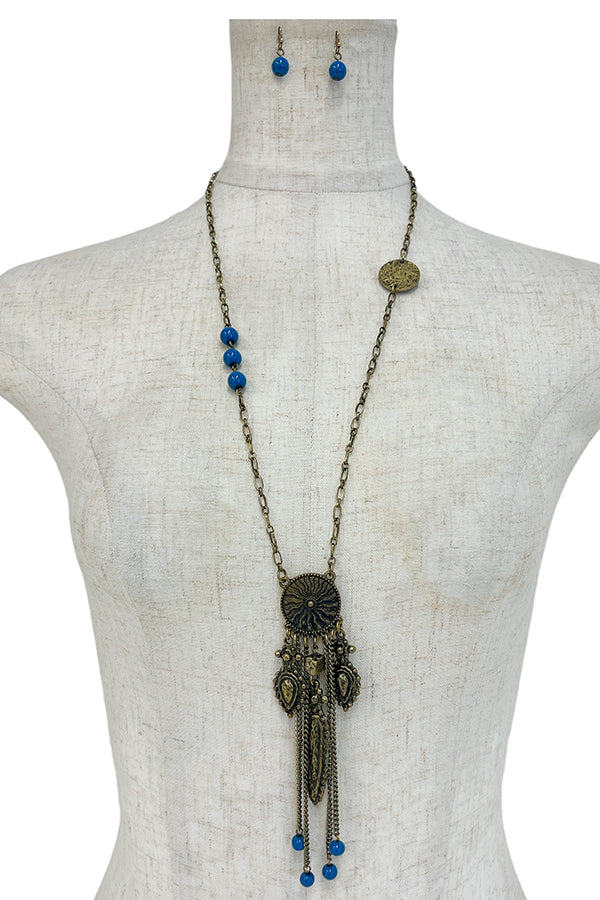 Detail Dream Catcher Pendant Long Necklace Set