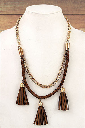 FAUX SUEDE TASSEL PENDANT NECKLACE