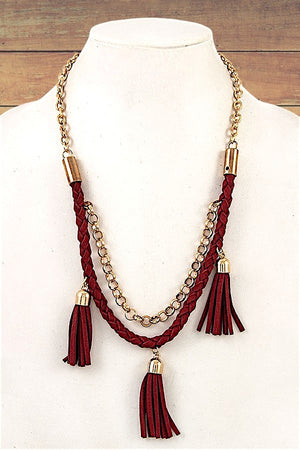 FAUX SUEDE TASSEL PENDANT NECKLACE