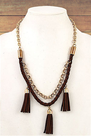FAUX SUEDE TASSEL PENDANT NECKLACE