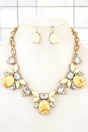 FACETED HALF GEM LINK CHAIN NECKLACE SET