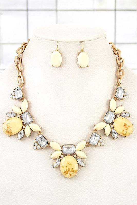 FACETED HALF GEM LINK CHAIN NECKLACE SET