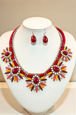 ACRYLIC ORNATE PENDANT ROPE NECKLACE SET
