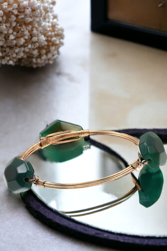 Faceted Wire Stone Bangle Bracelet