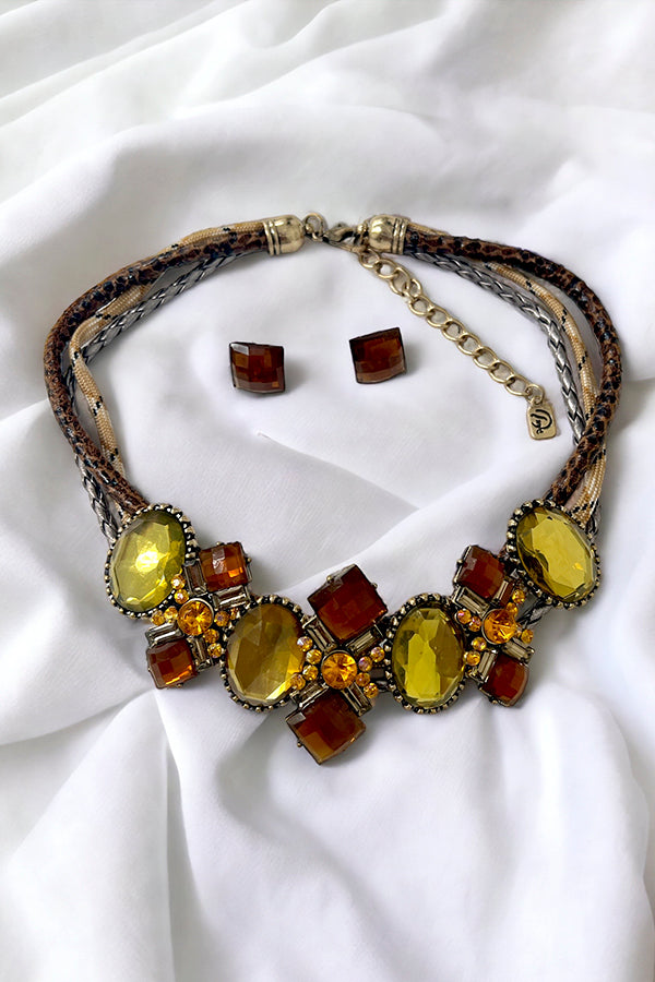 Faceted Stone Collar Gem Necklace Set
