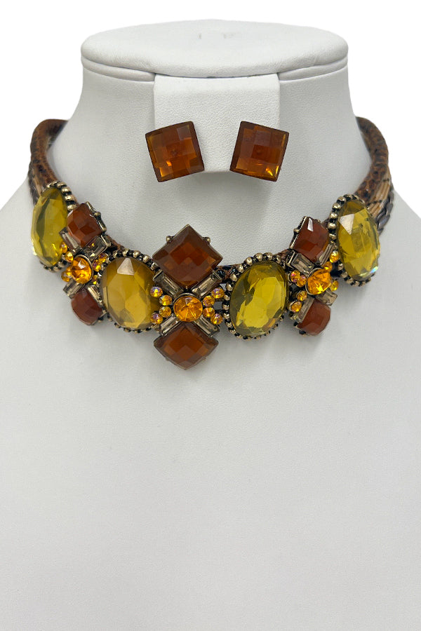 Faceted Stone Collar Gem Necklace Set