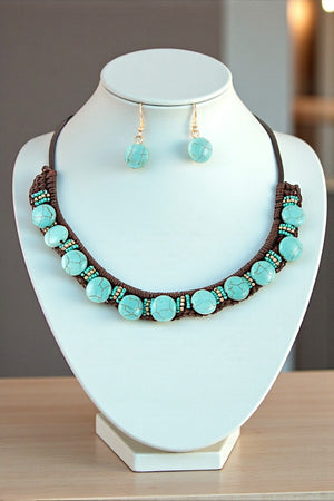 TQ GEMSTONE BEAD CORD BIB NECKLACE SET