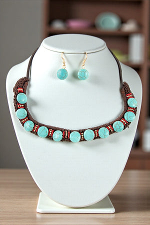 TQ GEMSTONE BEAD CORD BIB NECKLACE SET