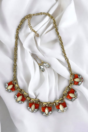 Semi Ornate Half Stone Link Necklace Set