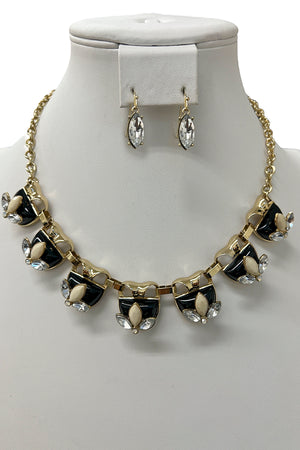 Semi Ornate Half Stone Link Necklace Set