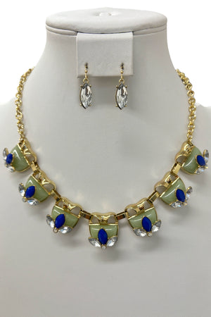 Semi Ornate Half Stone Link Necklace Set