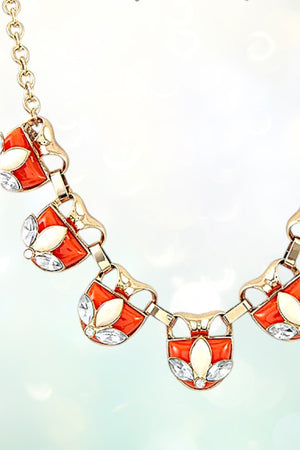 SEMI ORNATE HALF STONE LINK COLLAR NECKLACE SET