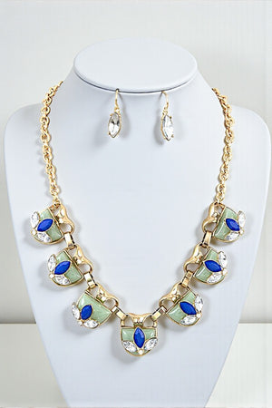SEMI ORNATE HALF STONE LINK COLLAR NECKLACE SET