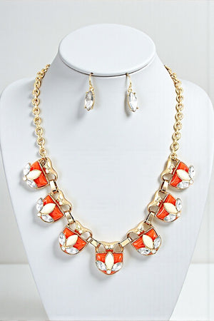 SEMI ORNATE HALF STONE LINK COLLAR NECKLACE SET