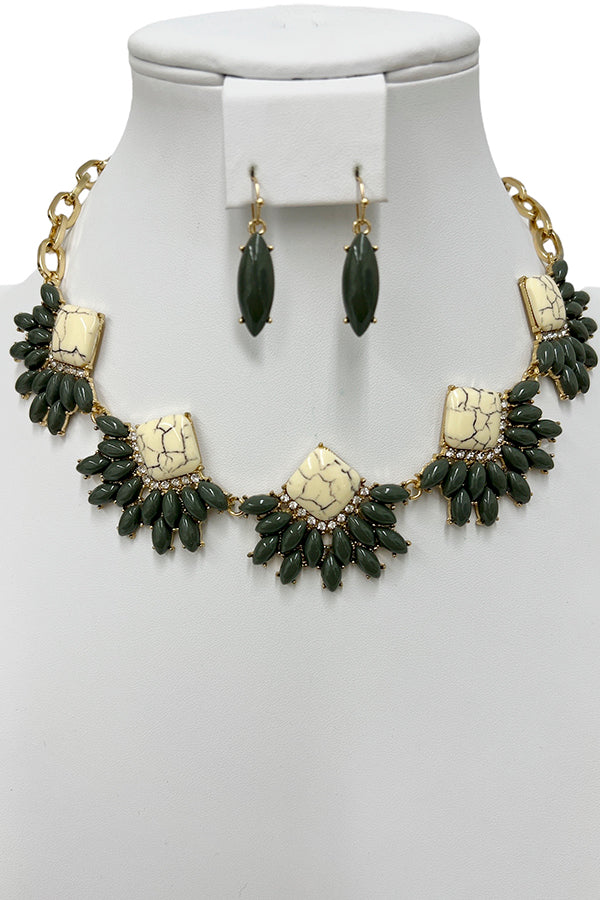 Semi Acrylic Framed Gem Bib Necklac Set