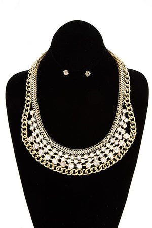 RHINESTONE FRAMED STACK BIB NECKLACE SET