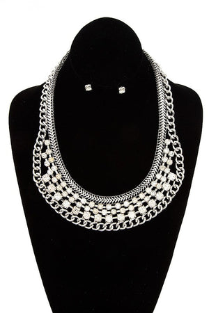 RHINESTONE FRAMED STACK BIB NECKLACE SET