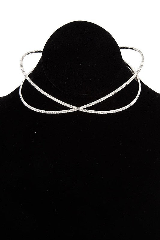 CRISS CROSSED RHINESTONE PAVE CHOKER NECKLACE