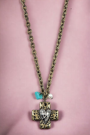 Heart Accent Cross Pendant Necklace Set