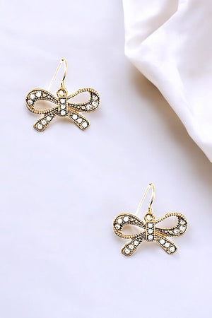 RHINESTONE BOW DANGLE EARRING