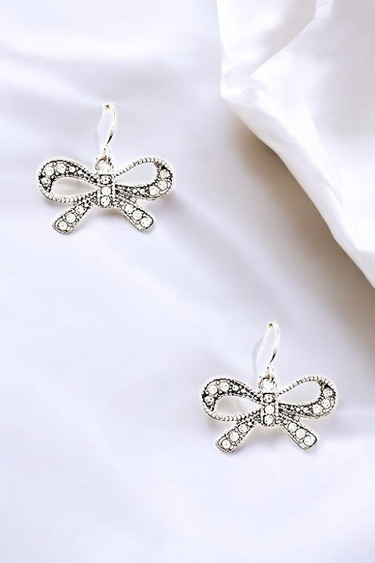 RHINESTONE BOW DANGLE EARRING