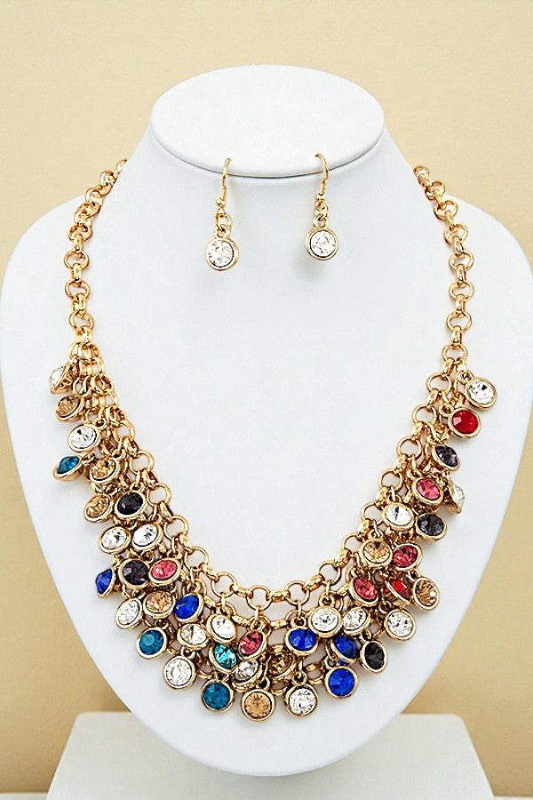 CLUSTER GEM BIB NECKLACE SET
