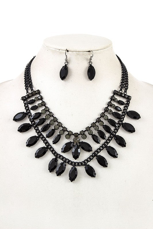 FACETED CRYSTAL GEM BIB NECKLACE SET