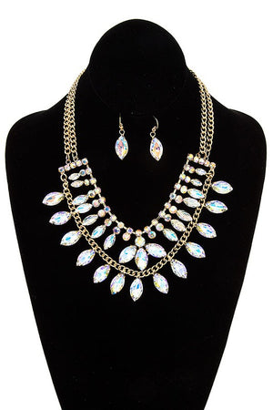 FACETED CRYSTAL GEM BIB NECKLACE SET