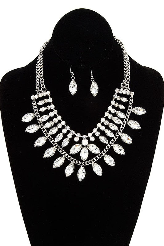 FACETED CRYSTAL GEM BIB NECKLACE SET