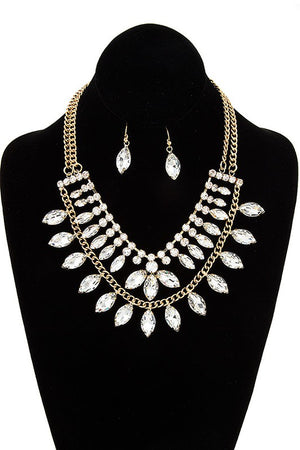 FACETED CRYSTAL GEM BIB NECKLACE SET