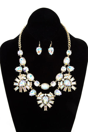 FLORAL CRYSTAL GEM BIB NECKLACE SET