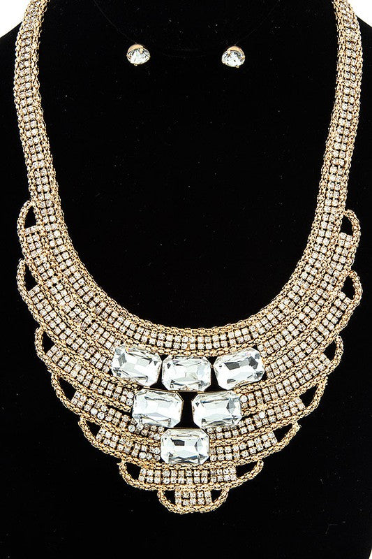 TIERED CRYSTAL GEM BIB NECKLACE SET